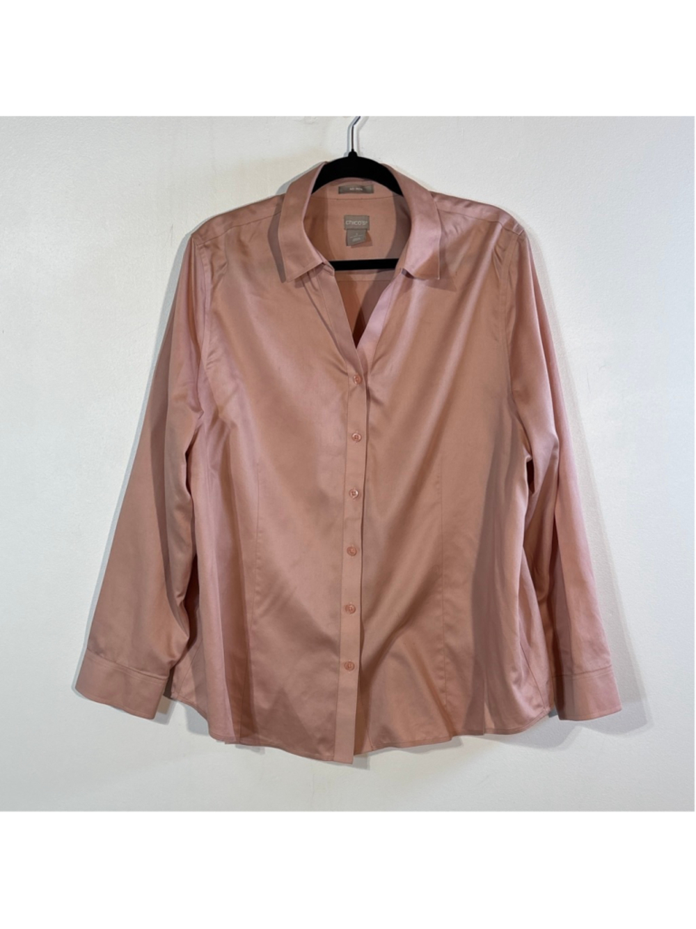 Chico's Button Down Shirt Women's Size 16 Pink Long Sleeve Cotton Collared